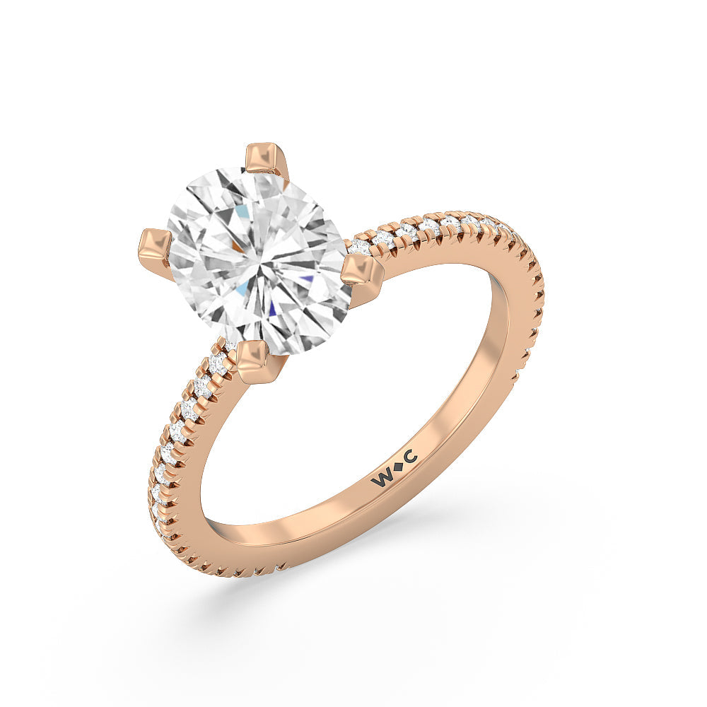 Petite French Set Diamond Engagement Ring with Oval Cut Diamond in 14KT Rose Gold view 3
