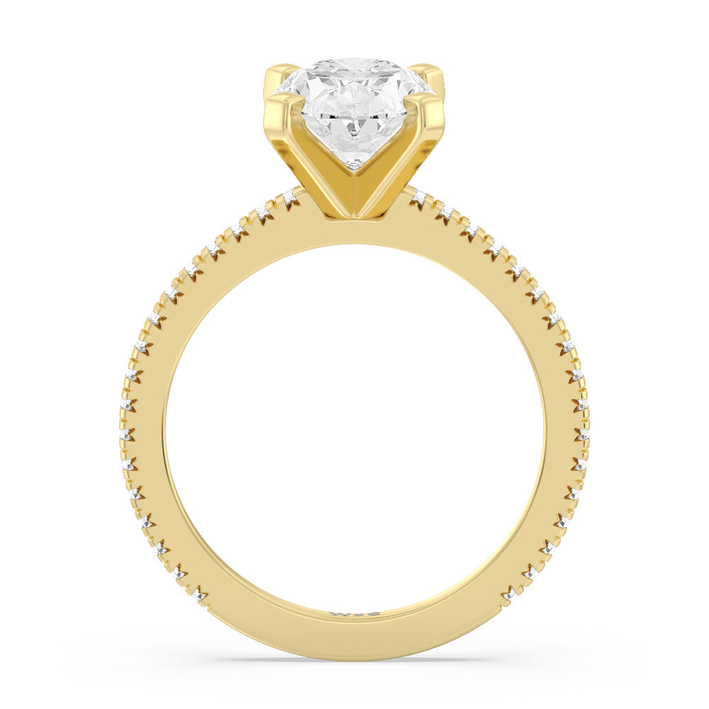 Petite French Set Diamond Engagement Ring with Oval Cut Diamond in 14KT Yellow Gold view 2
