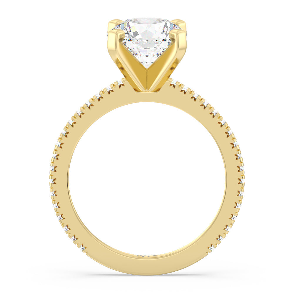 Petite French Set Diamond Engagement Ring with Round Cut Diamond in 14KT Yellow Gold view 2
