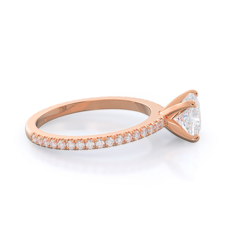 Petite French Set Diamond Engagement Ring with Cushion Cut Diamond in 14KT Rose Gold view 3
