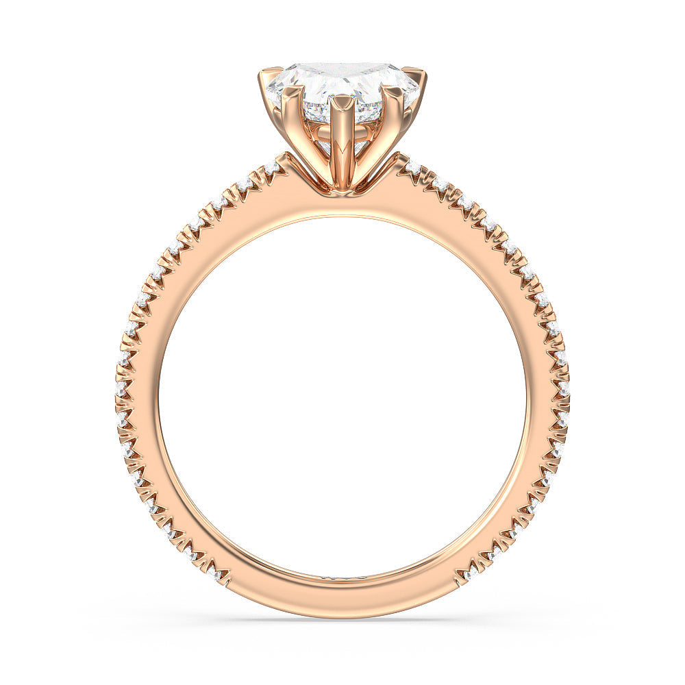 Petite French Set Diamond Engagement Ring with Heart Cut Diamond in 14KT Rose Gold view 2
