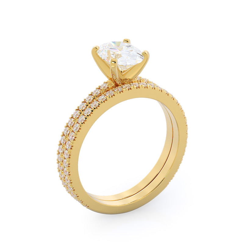 Petite French Set Diamond Engagement Ring with Heart Cut Diamond in 14KT Yellow Gold view 4
