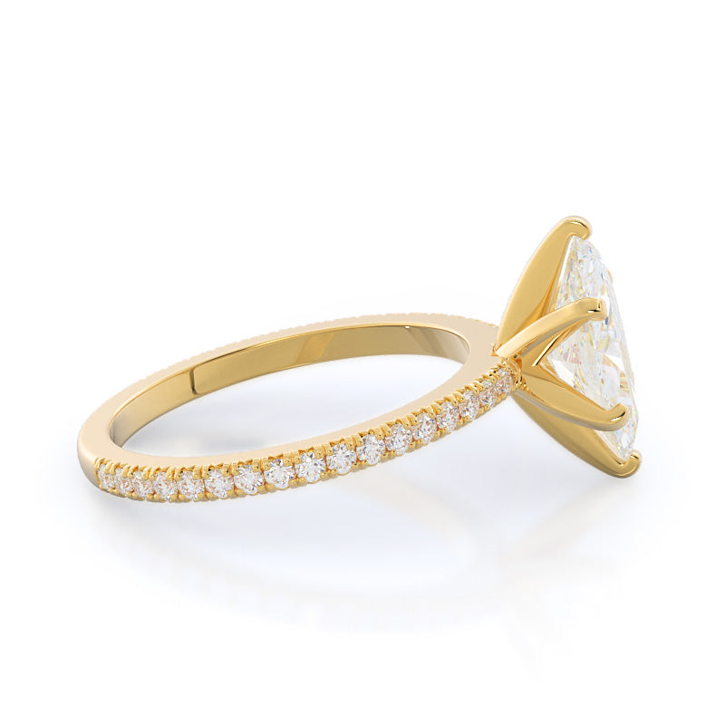 Petite French Set Diamond Engagement Ring with Marquise Cut Diamond in 14KT Yellow Gold view 3
