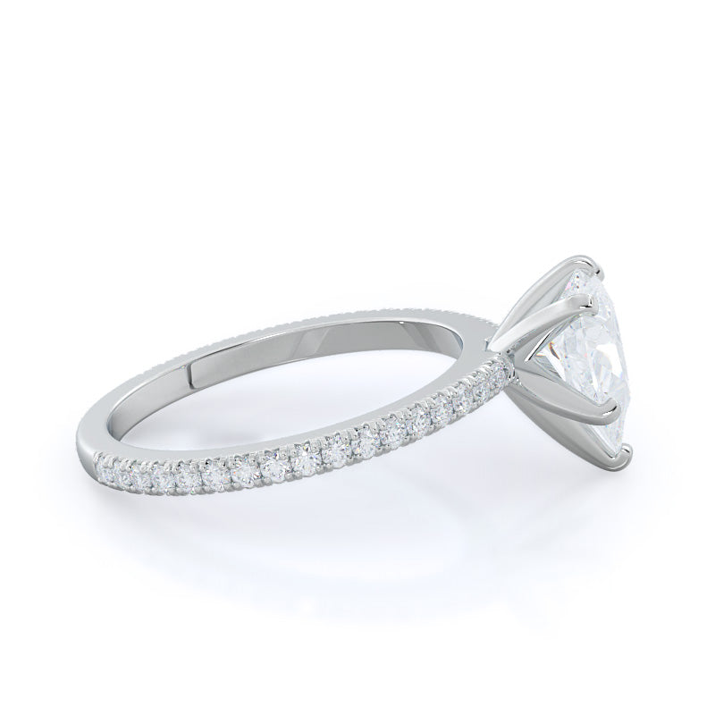 Petite French Set Diamond Engagement Ring with Pear Cut Diamond in 14KT Platinum view 3
