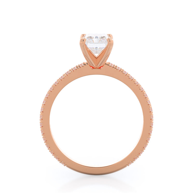 Petite French Set Diamond Engagement Ring with Radiant Cut Diamond in 14KT Rose Gold view 2
