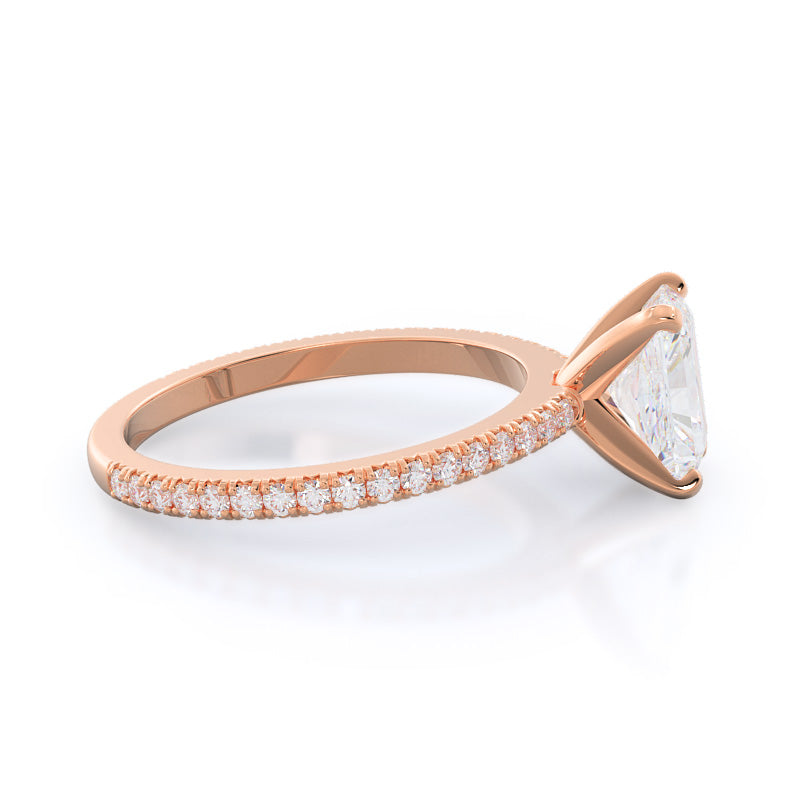 Petite French Set Diamond Engagement Ring with Radiant Cut Diamond in 14KT Rose Gold view 3
