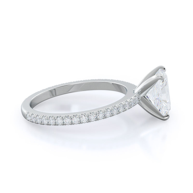 Petite French Set Diamond Engagement Ring with Radiant Cut Diamond in 14KT Platinum view 3
