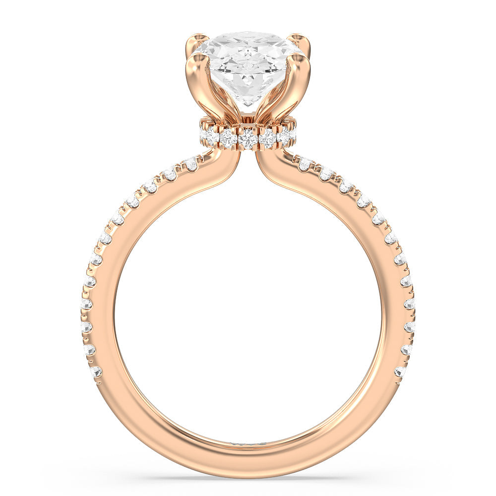 Pave Love Knot Diamond Engagement Ring with Oval Cut Diamond in 14KT Rose Gold view 2

