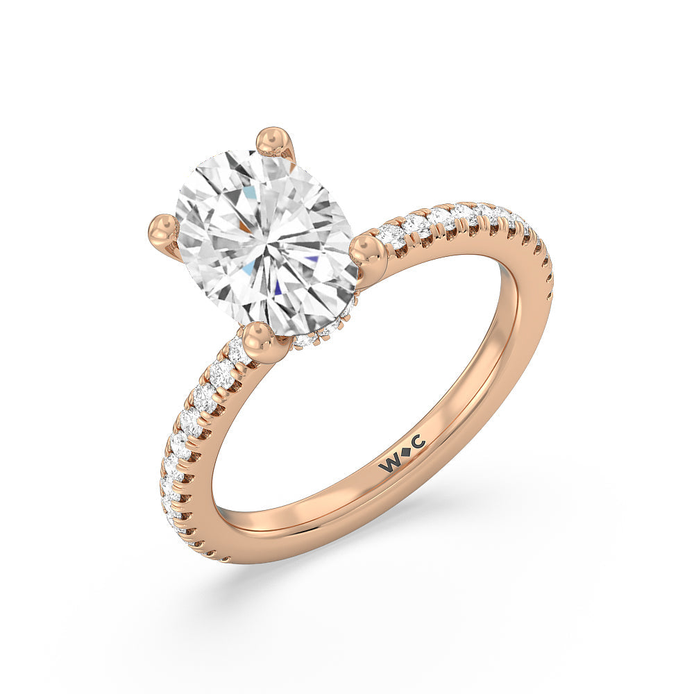 Pave Love Knot Diamond Engagement Ring with Oval Cut Diamond in 14KT Rose Gold view 3
