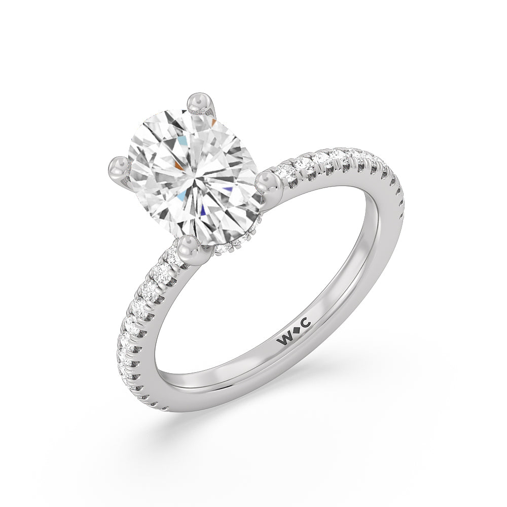 Pave Love Knot Diamond Engagement Ring with Oval Cut Diamond in 14KT Platinum view 3

