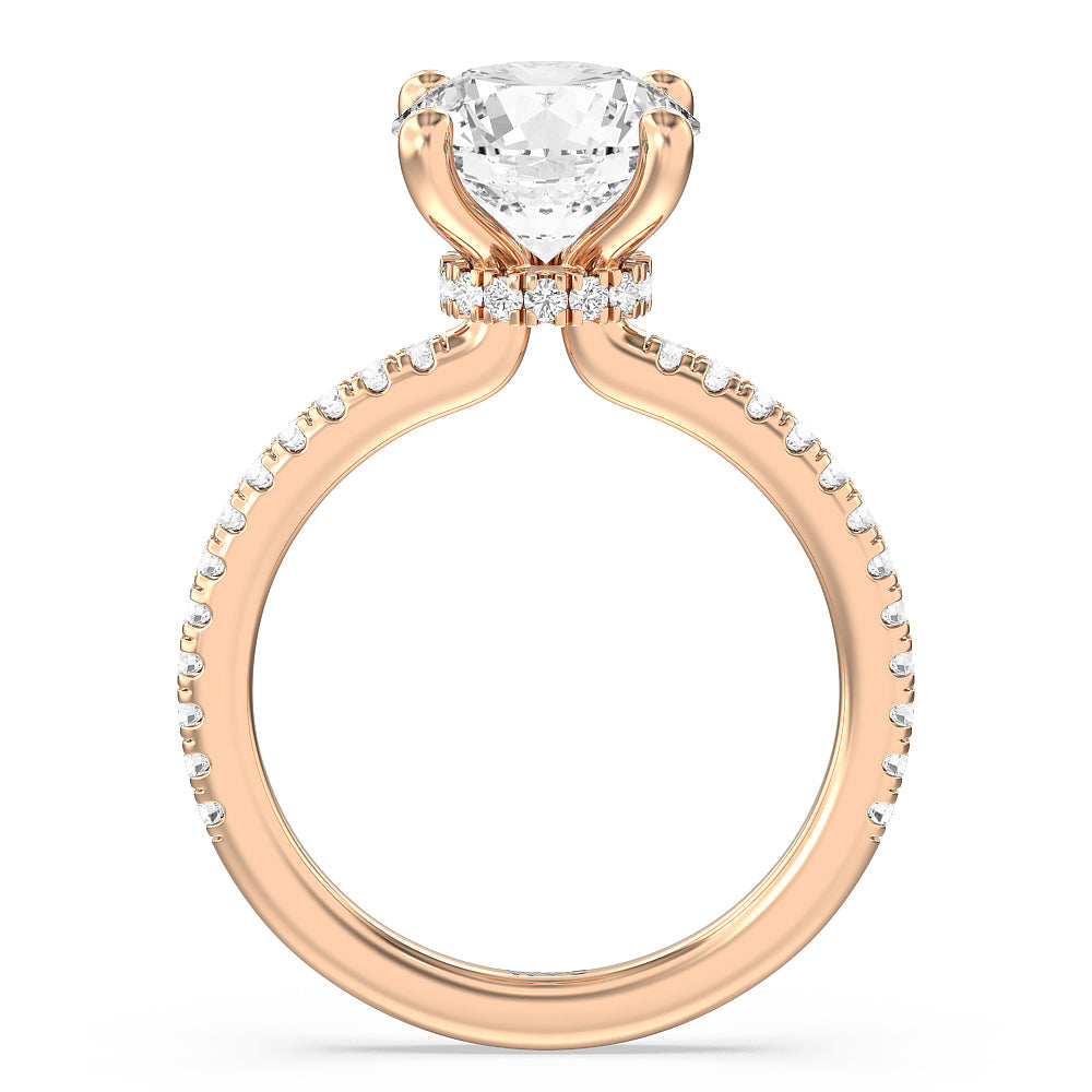 Pave Love Knot Diamond Engagement Ring with Round Cut Diamond in 14KT Rose Gold view 2
