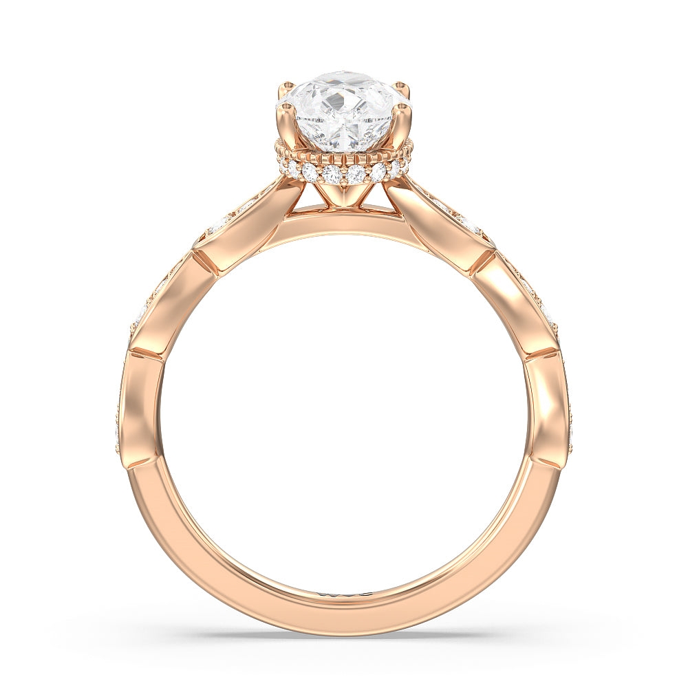 Pear Cut Petal Hidden Halo Engagement Ring with Lab Grown Diamond in 14KT Rose Gold view 2
