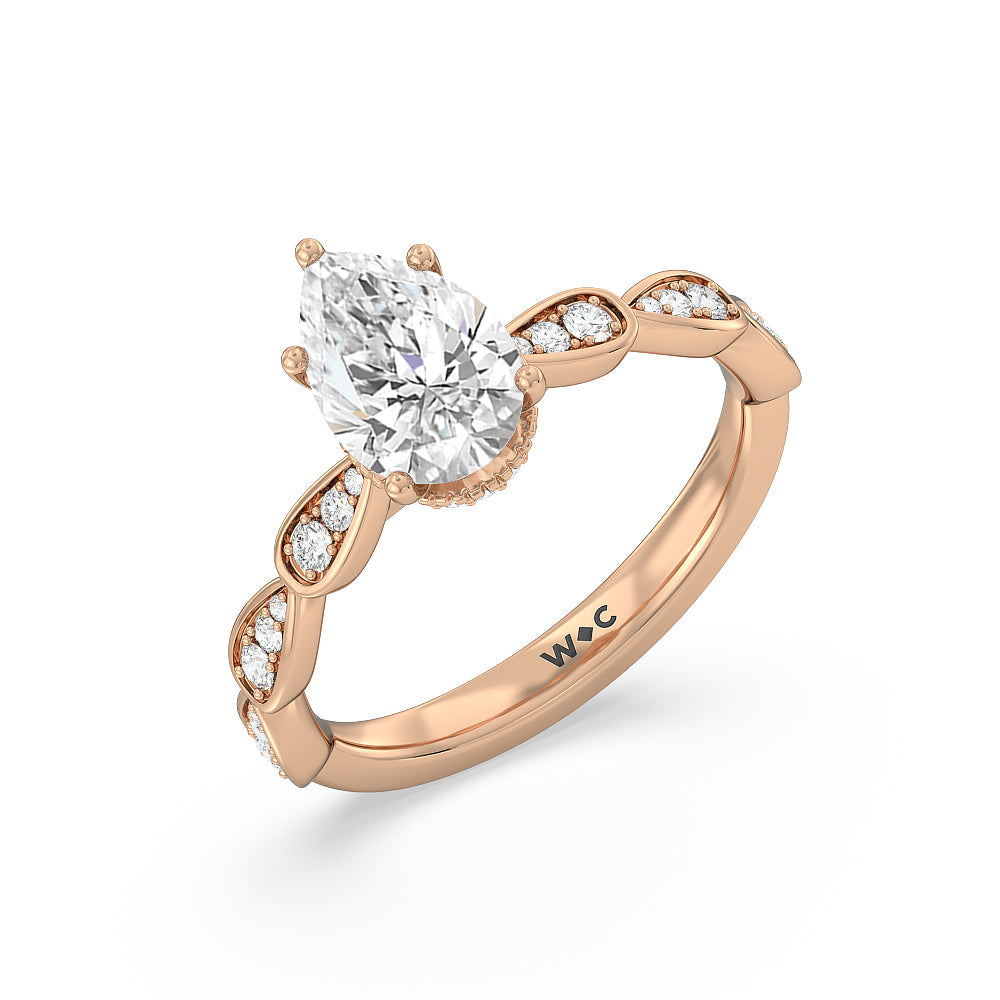 Pear Cut Petal Hidden Halo Engagement Ring with Lab Grown Diamond in 14KT Rose Gold view 3
