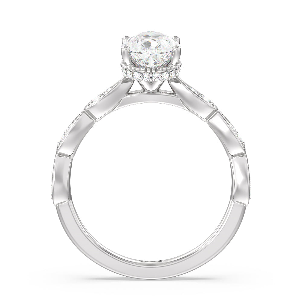 Pear Cut Petal Hidden Halo Engagement Ring with Lab Grown Diamond in 14KT Platinum view 2
