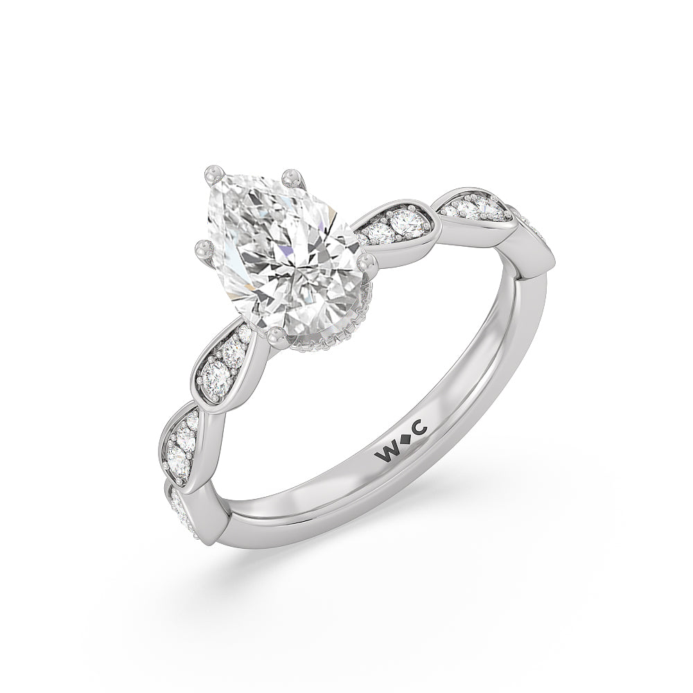 Pear Cut Petal Hidden Halo Engagement Ring with Lab Grown Diamond in 14KT Platinum view 3
