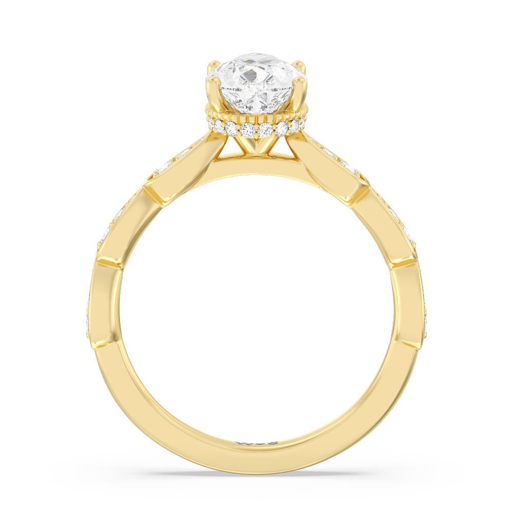 Pear Cut Petal Hidden Halo Engagement Ring with Lab Grown Diamond in 14KT Yellow Gold view 2
