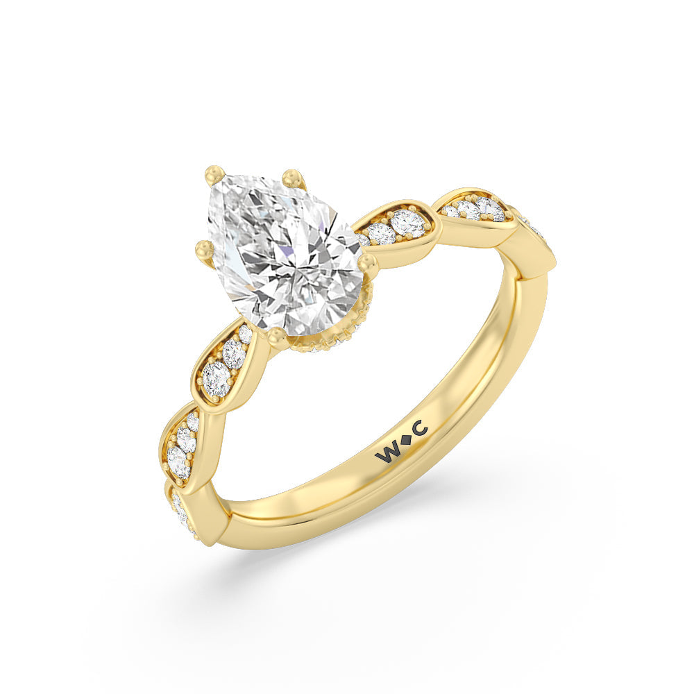 Pear Cut Petal Hidden Halo Engagement Ring with Lab Grown Diamond in 14KT Yellow Gold view 3

