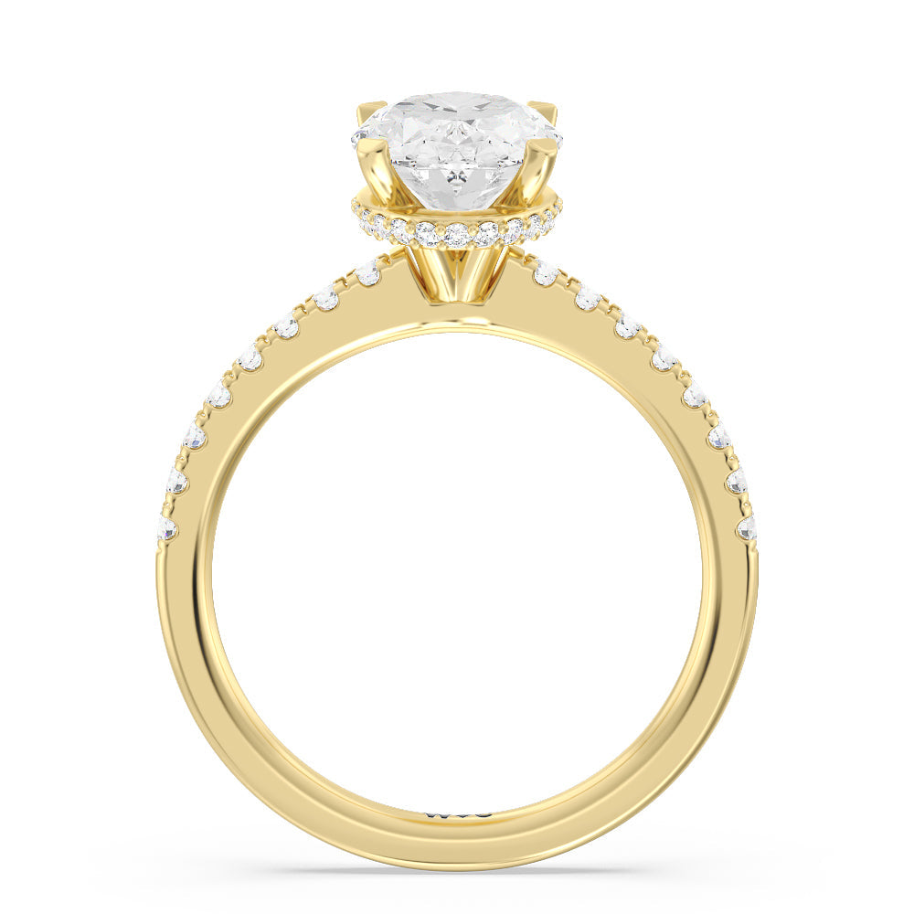 Oval Cut Petite Pave Hidden Halo Engagement Ring with Lab Grown Diamond in 14KT Yellow Gold view 2
