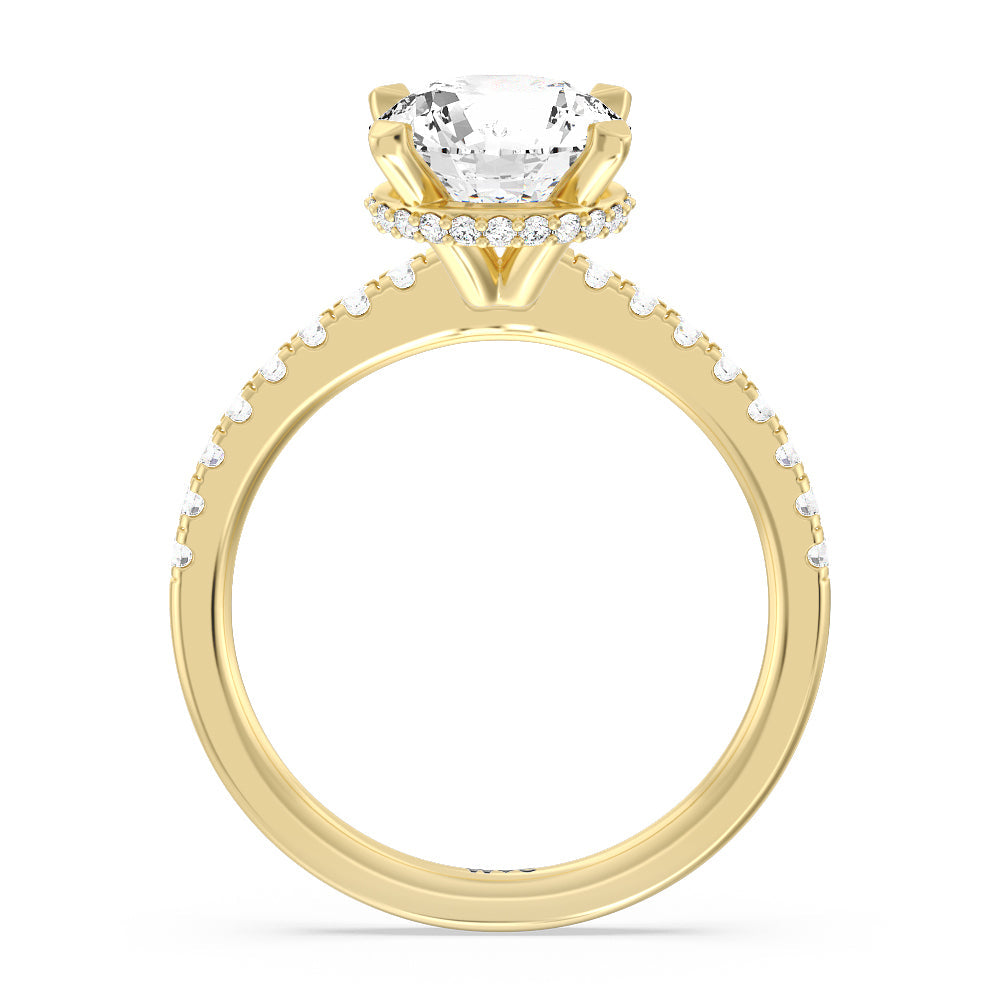 Round Cut Petite Pave Hidden Halo Engagement Ring with Lab Grown Diamond in 14KT Yellow Gold view 2
