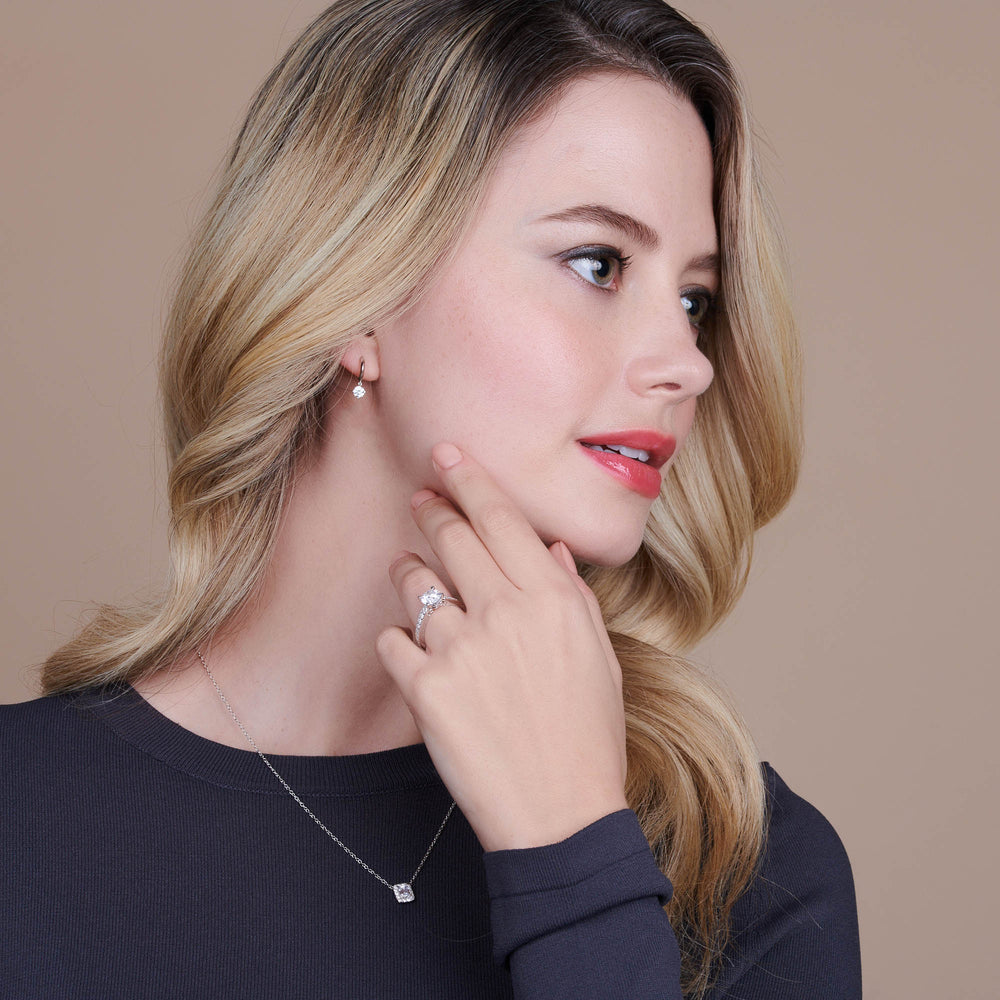 Model Wearing Milgrain Hidden Accent Engagement Ring view