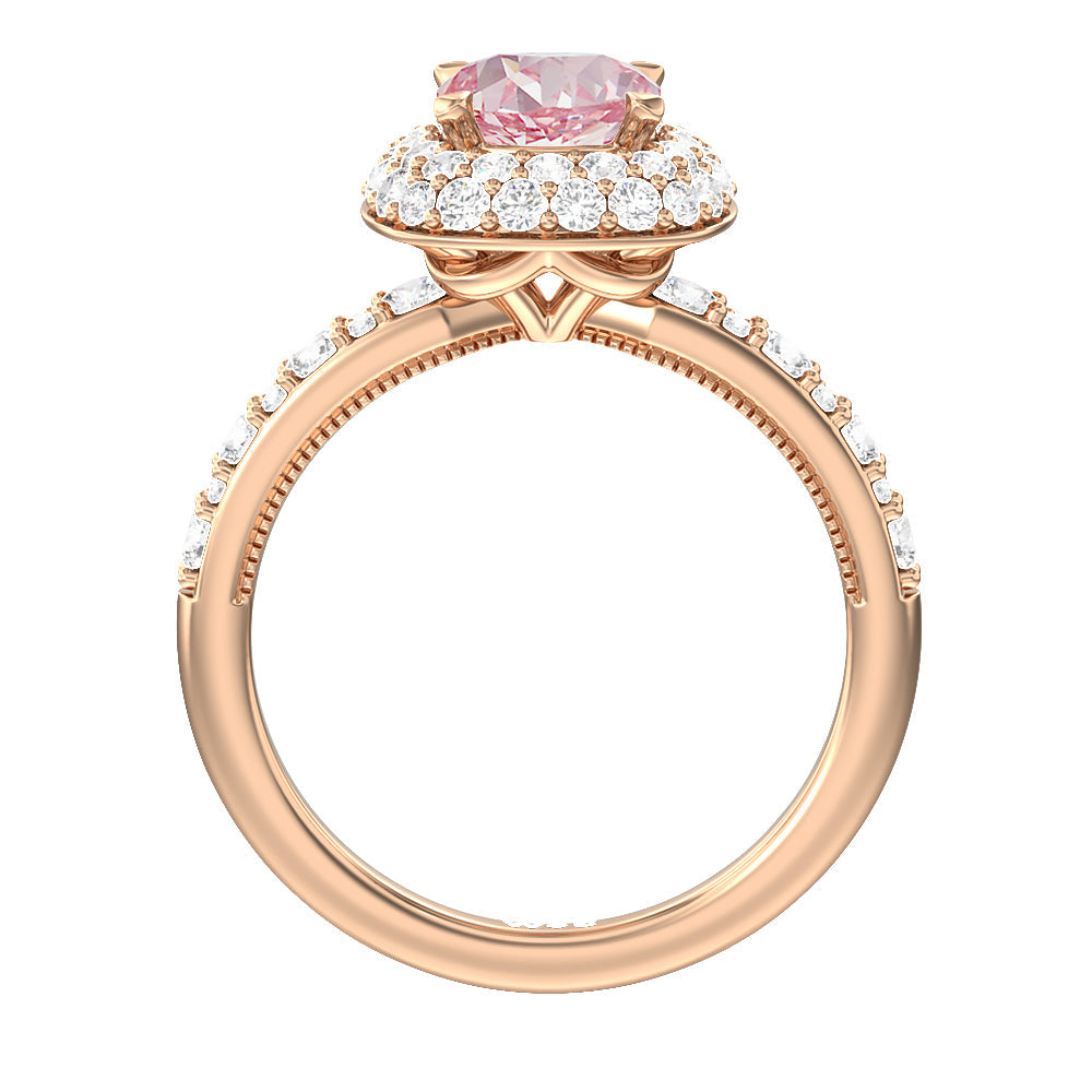 Cushion Cut Fancy Pink Falling Edge Halo Engagement Ring with Lab Grown Diamond in 14KT Rose Gold view 2

