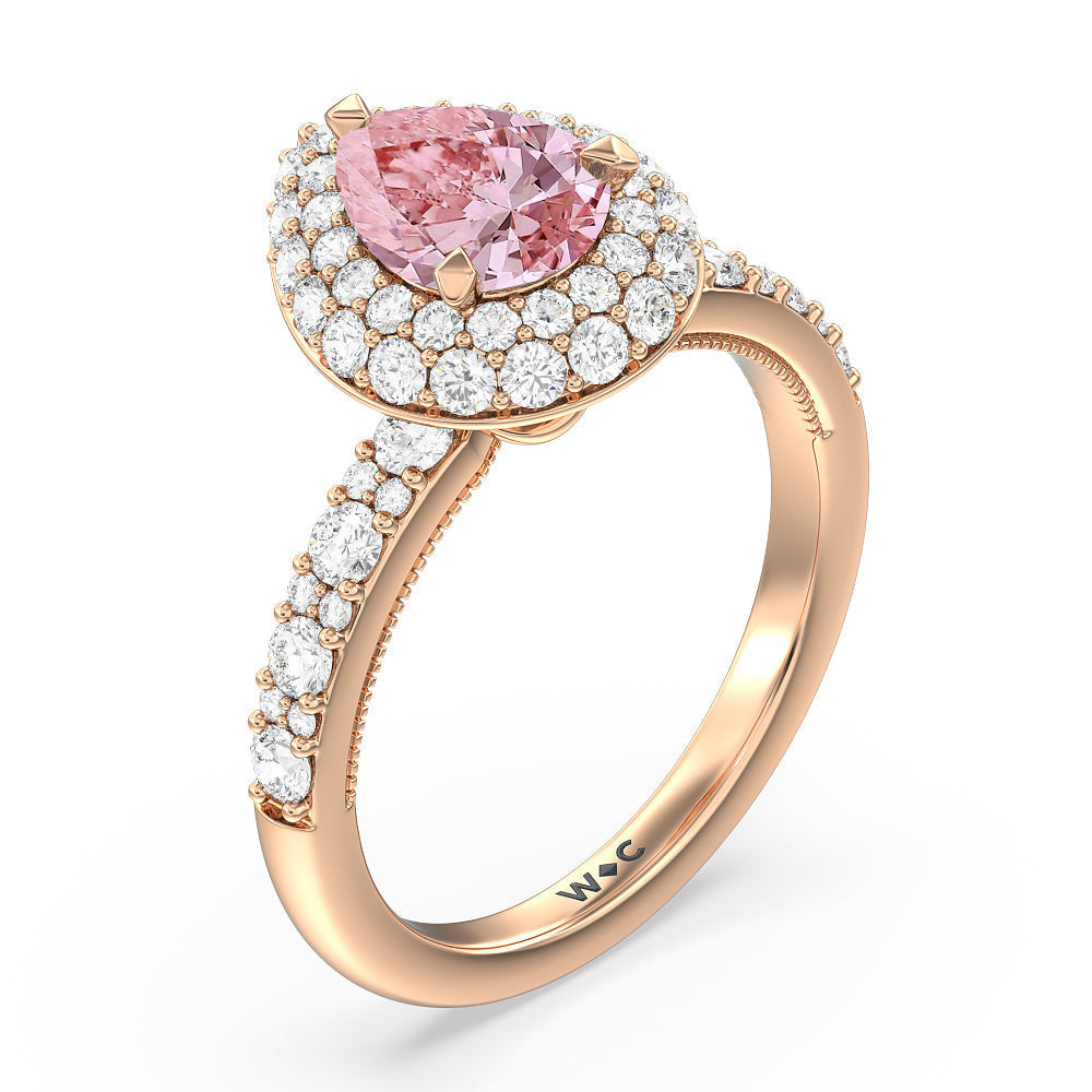 Pear Cut Fancy Pink Falling Edge Halo Engagement Ring with Lab Grown Diamond in 14KT Rose Gold view 3

