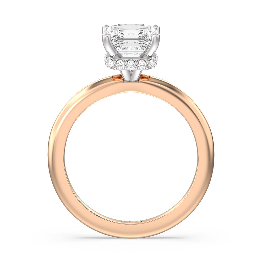 Petite Modern Fine Line Hidden Halo Engagement Ring with Asscher Cut Diamond in 14KT White & Rose Gold view 2
