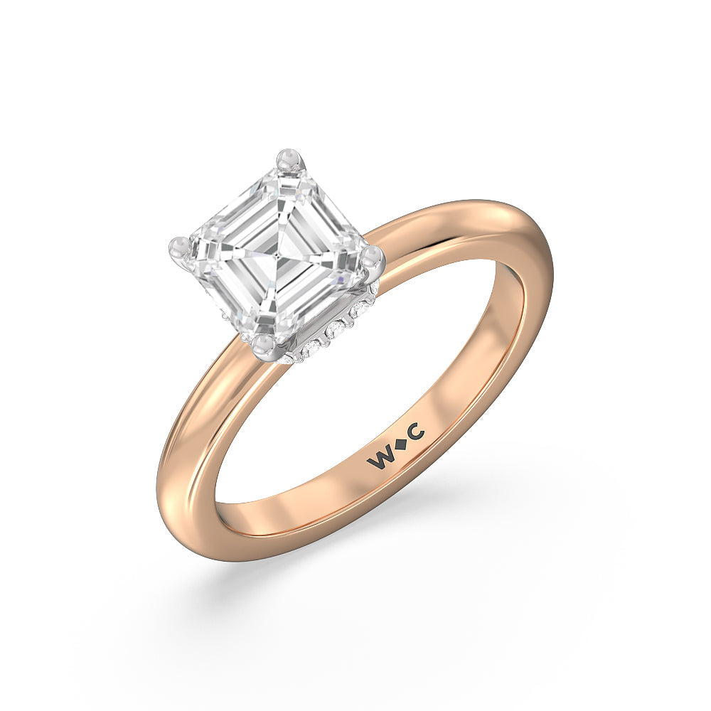 Petite Modern Fine Line Hidden Halo Engagement Ring with Asscher Cut Diamond in 14KT White & Rose Gold view 3
