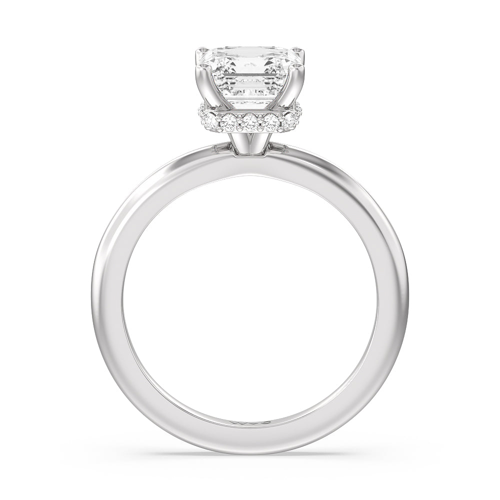 Petite Modern Fine Line Hidden Halo Engagement Ring with Asscher Cut Diamond in 14KT Platinum view 2

