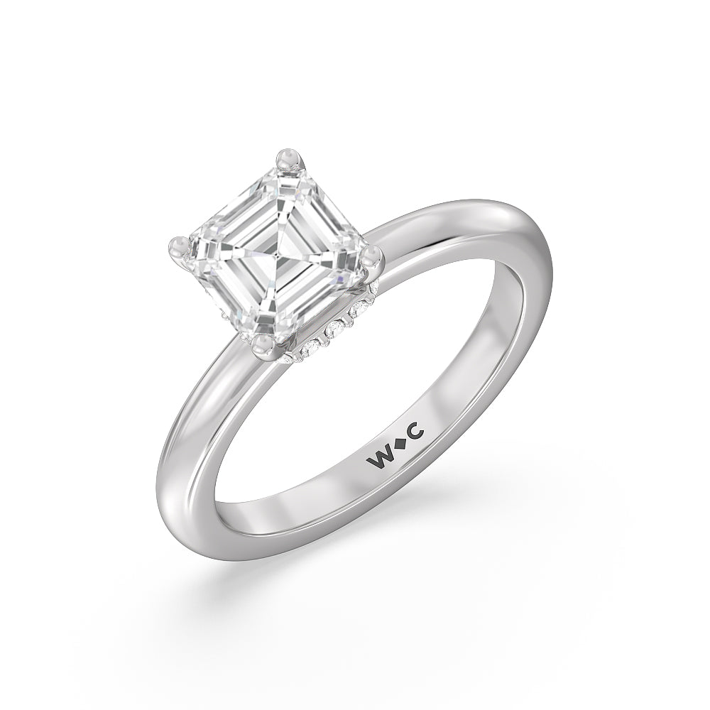 Petite Modern Fine Line Hidden Halo Engagement Ring with Asscher Cut Diamond in 14KT Platinum view 3

