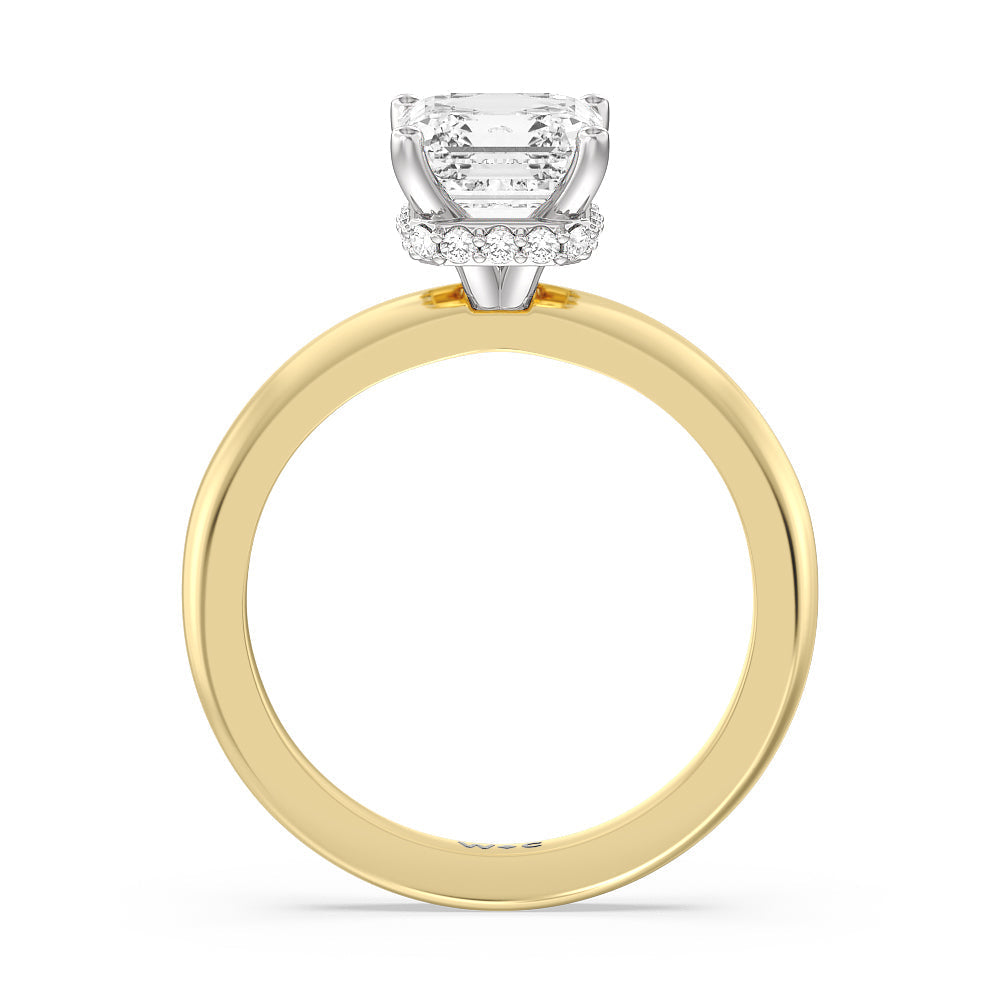 Petite Modern Fine Line Hidden Halo Engagement Ring with Asscher Cut Diamond in 14KT White & Yellow Gold view 2
