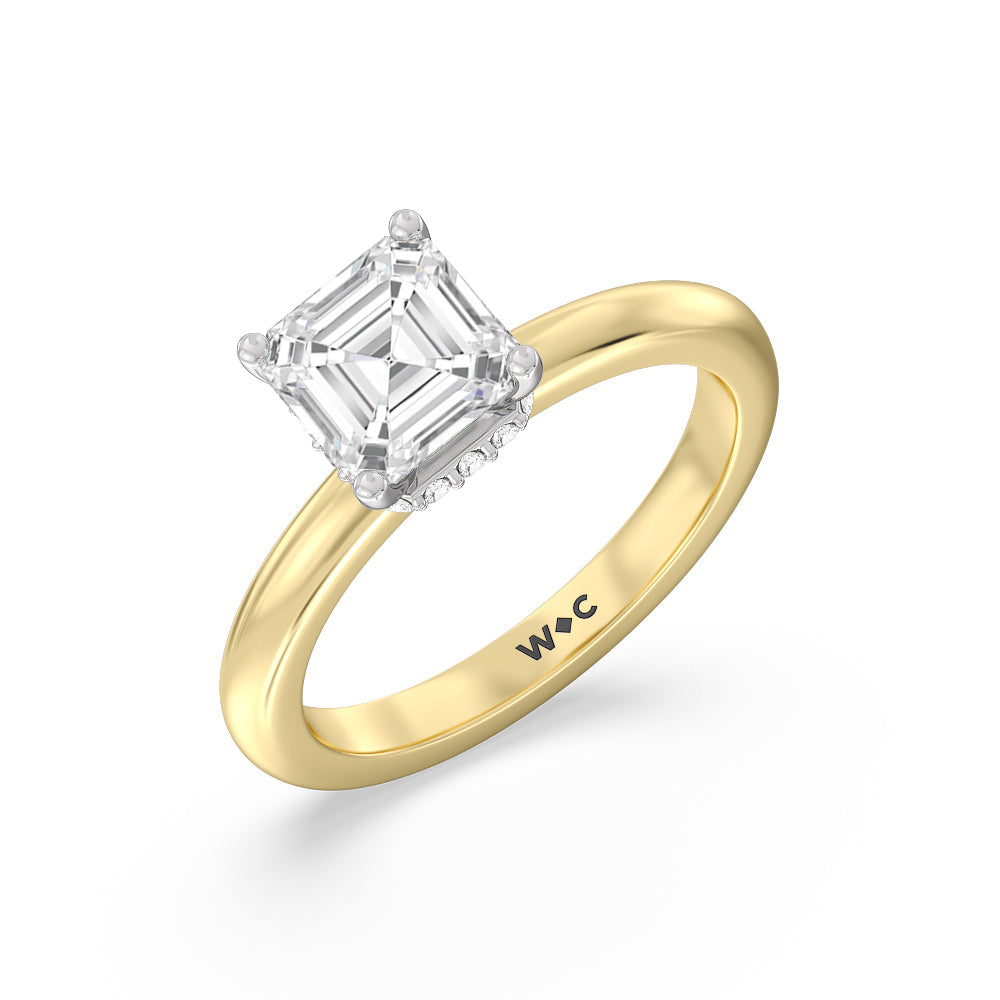 Petite Modern Fine Line Hidden Halo Engagement Ring with Asscher Cut Diamond in 14KT White & Yellow Gold view 3
