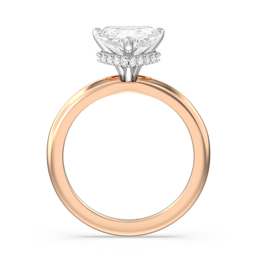 Petite Modern Fine Line Hidden Halo Engagement Ring with Heart Cut Diamond in 14KT White & Rose Gold view 2
