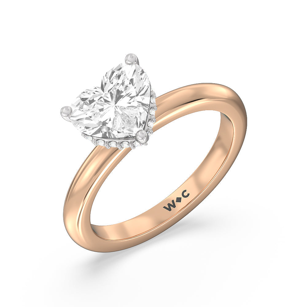 Petite Modern Fine Line Hidden Halo Engagement Ring with Heart Cut Diamond in 14KT White & Rose Gold view 3
