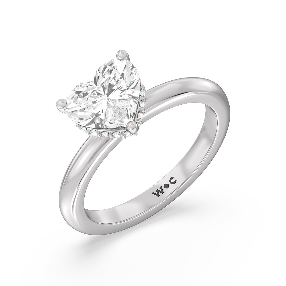 Petite Modern Fine Line Hidden Halo Engagement Ring with Heart Cut Diamond in 14KT Platinum view 3
