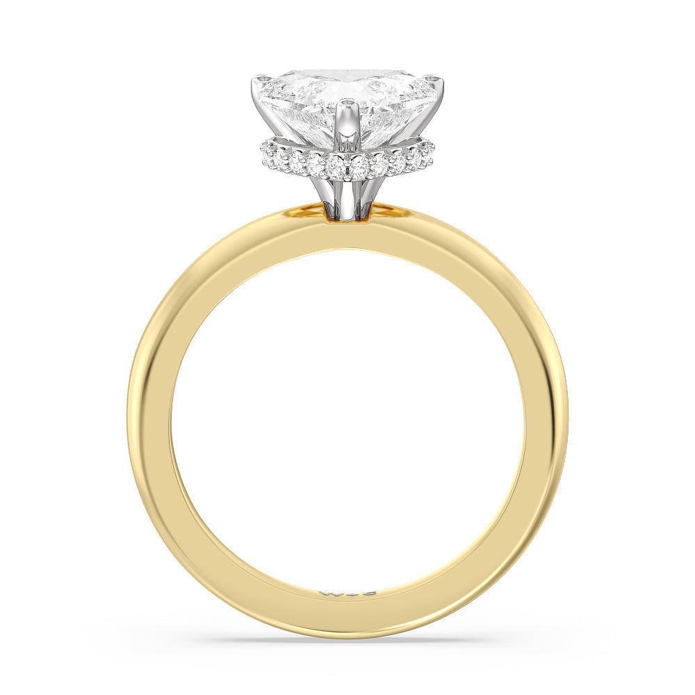 Petite Modern Fine Line Hidden Halo Engagement Ring with Heart Cut Diamond in 14KT White & Yellow Gold view 2
