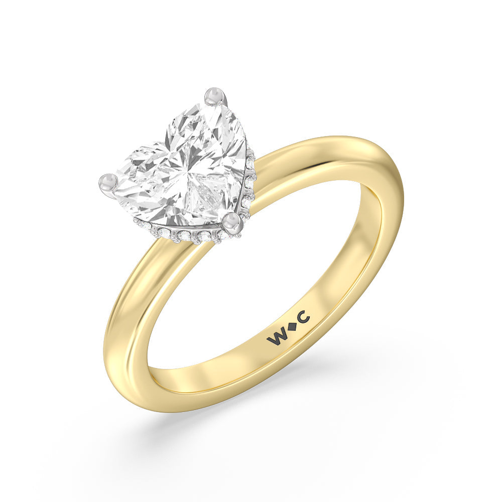 Petite Modern Fine Line Hidden Halo Engagement Ring with Heart Cut Diamond in 14KT White & Yellow Gold view 3
