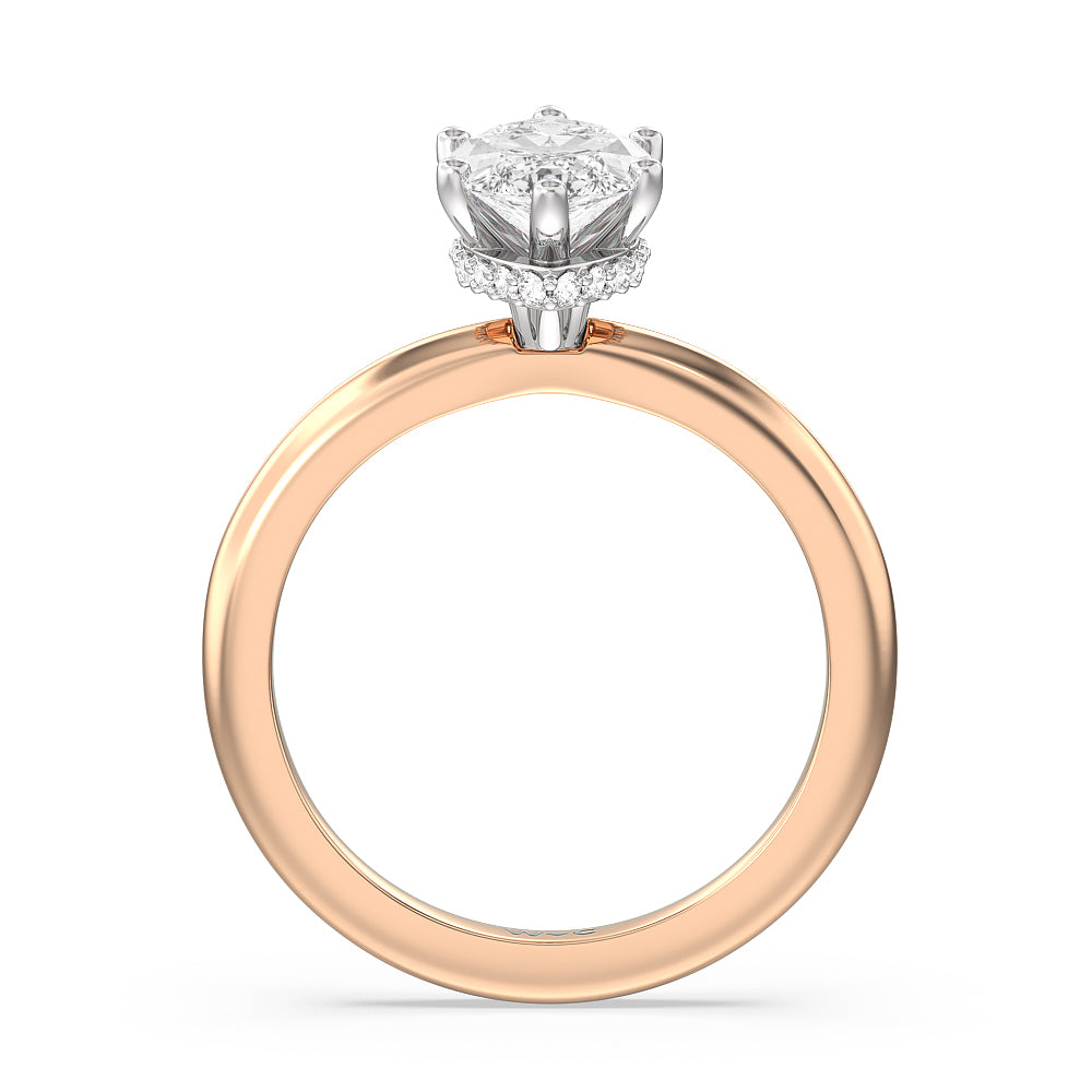 Petite Modern Fine Line Hidden Halo Engagement Ring with Marquise Cut Diamond in 14KT White & Rose Gold view 2
