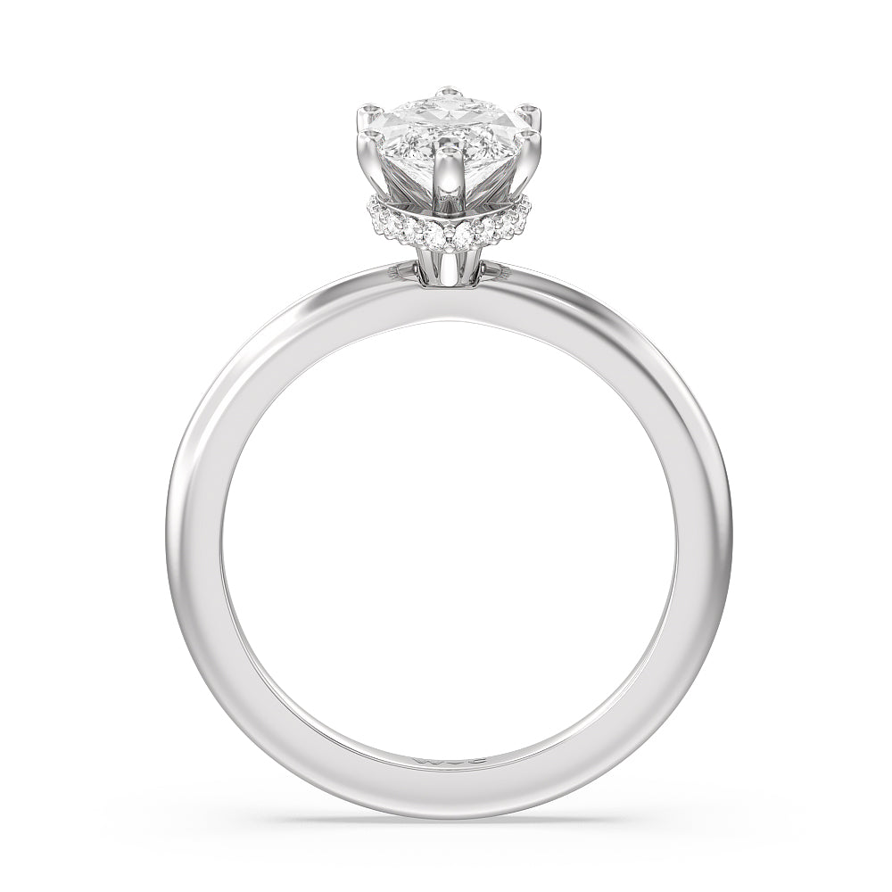 Petite Modern Fine Line Hidden Halo Engagement Ring with Marquise Cut Diamond in 14KT Platinum view 2
