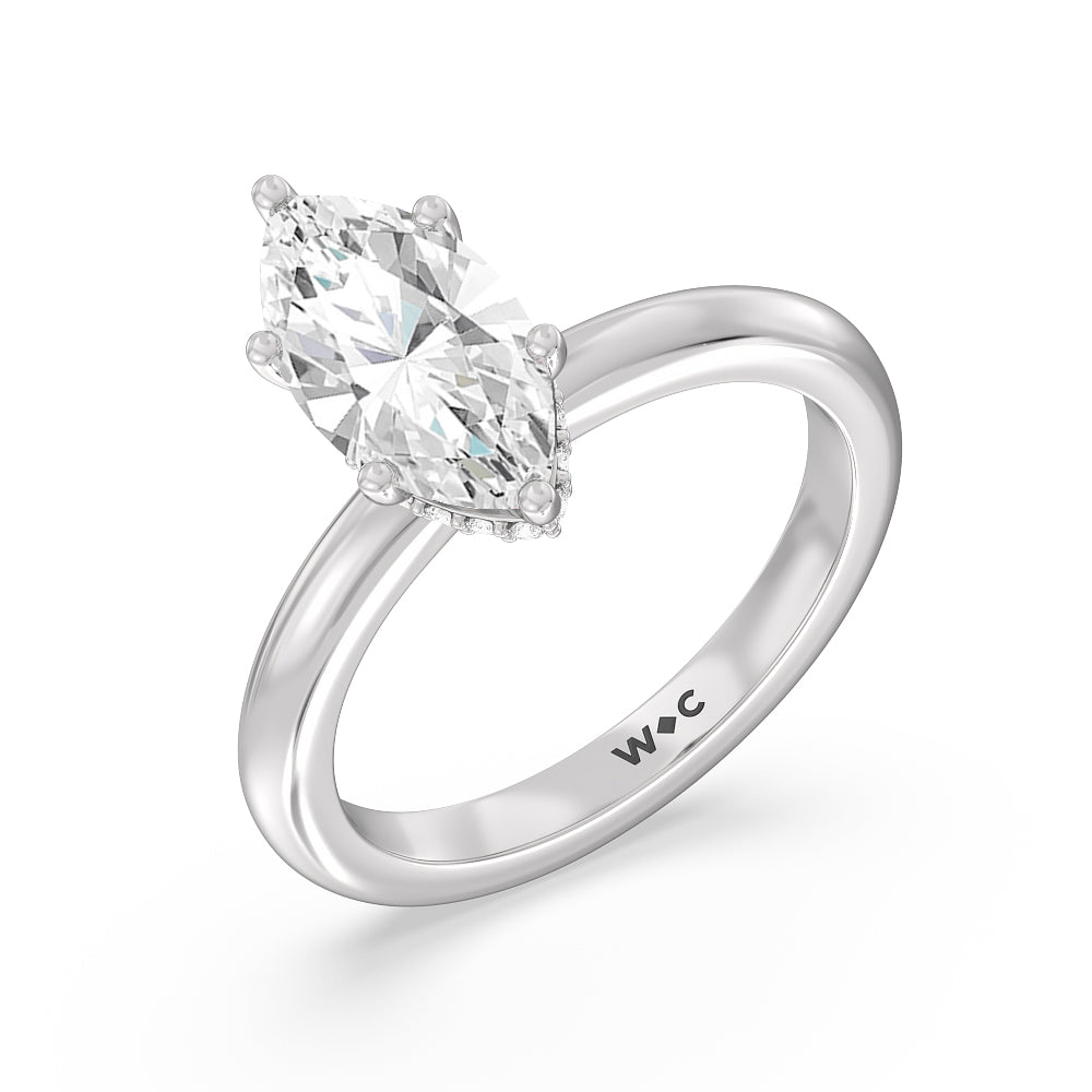 Petite Modern Fine Line Hidden Halo Engagement Ring with Marquise Cut Diamond in 14KT Platinum view 3
