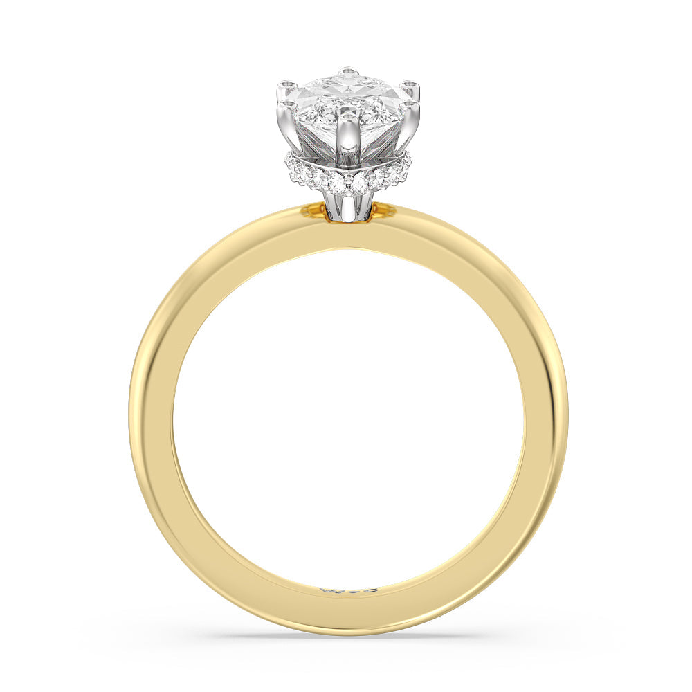 Petite Modern Fine Line Hidden Halo Engagement Ring with Marquise Cut Diamond in 14KT White & Yellow Gold view 2
