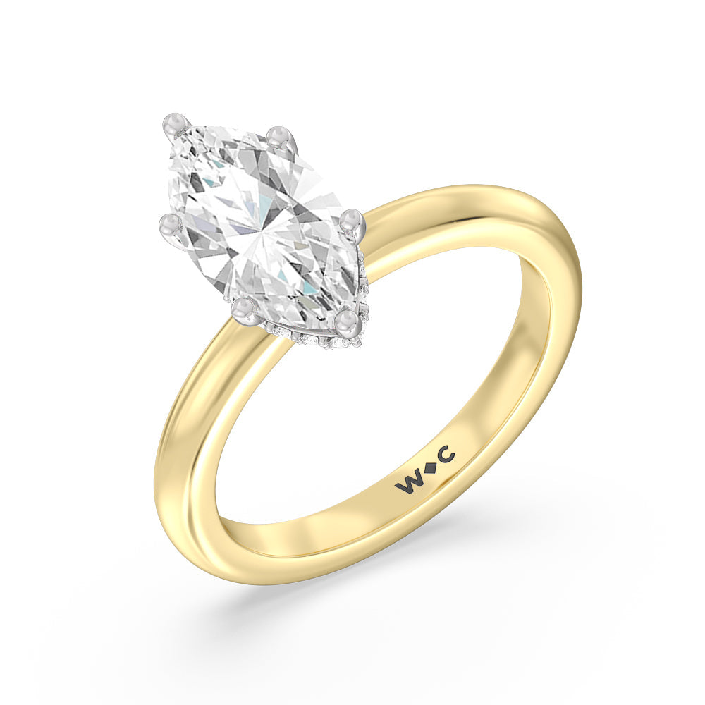 Petite Modern Fine Line Hidden Halo Engagement Ring with Marquise Cut Diamond in 14KT White & Yellow Gold view 3
