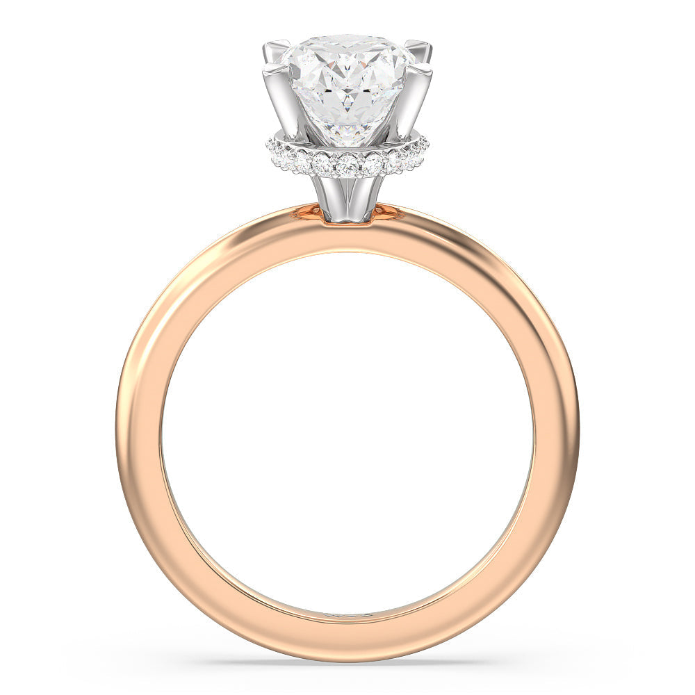 Petite Modern Fine Line Hidden Halo Engagement Ring with Oval Cut Diamond in 14KT White & Rose Gold view 2
