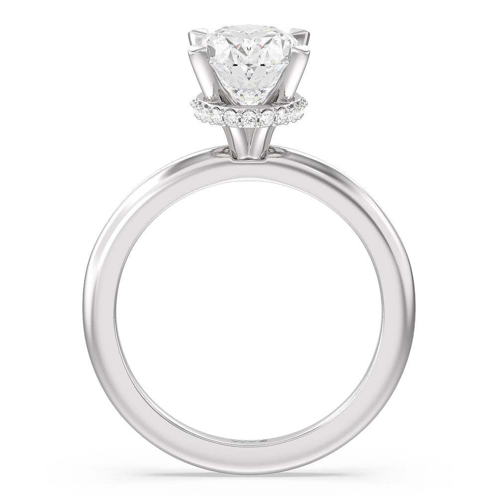 Petite Modern Fine Line Hidden Halo Engagement Ring with Oval Cut Diamond in 14KT Platinum view 2
