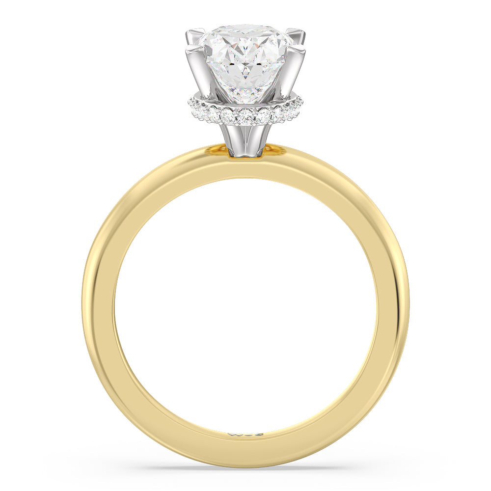 Petite Modern Fine Line Hidden Halo Engagement Ring with Oval Cut Diamond in 14KT White & Yellow Gold view 2
