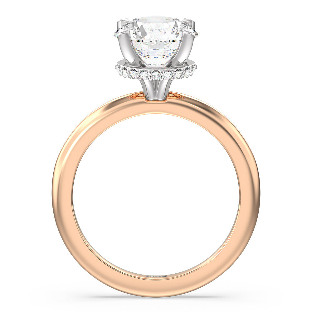 Petite Modern Fine Line Hidden Halo Engagement Ring with Round Cut Diamond in 14KT White & Rose Gold view 2
