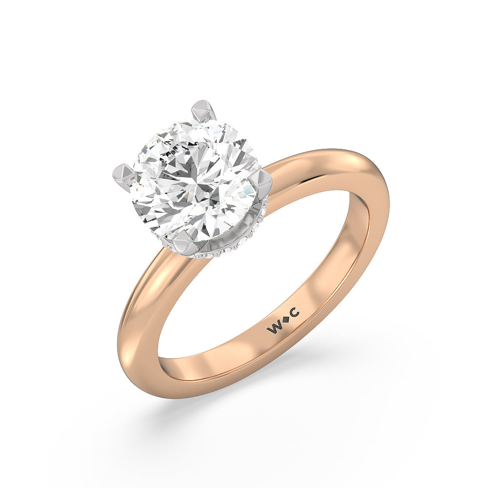 Petite Modern Fine Line Hidden Halo Engagement Ring with Round Cut Diamond in 14KT White & Rose Gold view 3
