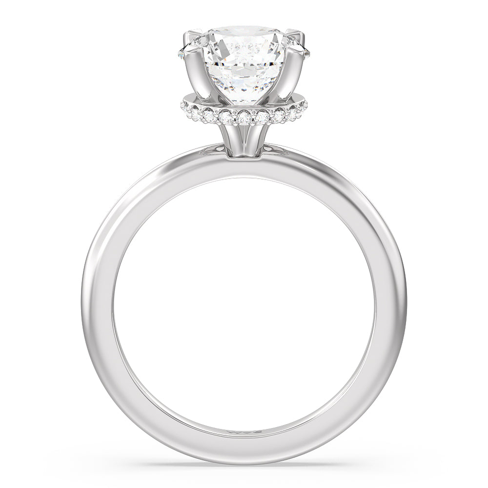 Petite Modern Fine Line Hidden Halo Engagement Ring with Round Cut Diamond in 14KT Platinum view 2
