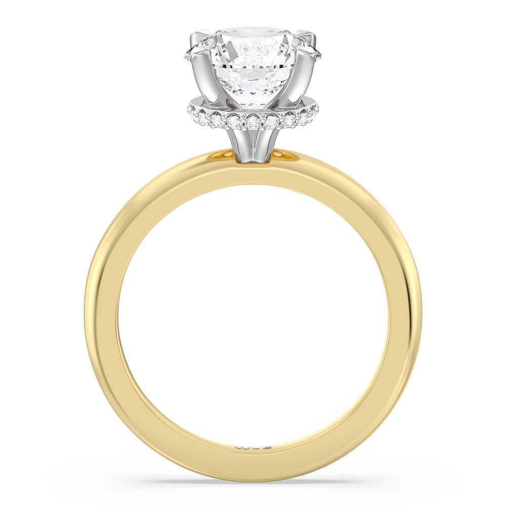 Petite Modern Fine Line Hidden Halo Engagement Ring with Round Cut Diamond in 14KT White & Yellow Gold view 2
