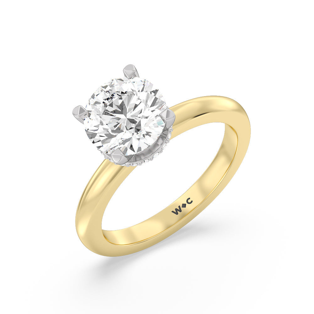 Petite Modern Fine Line Hidden Halo Engagement Ring with Round Cut Diamond in 14KT White & Yellow Gold view 3
